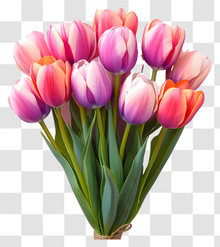 Flat Tulips Bouquet - Colorful Bouquet Of Tulips Transparent PNG