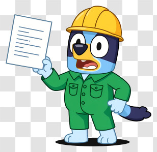 Bluey - Cartoon Dog In Construction Outfit Holding Paper Transparent PNG