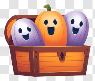 Halloween Spooky Treasure - Pumpkin And Ghosts In Treasure Chest For Halloween Transparent PNG