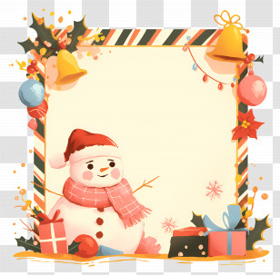 Christmas Frame - Snowman With Christmas Border And Gifts Transparent PNG