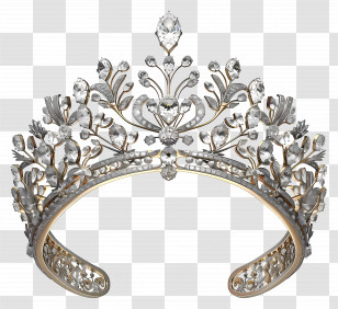 Tiara - Elegant Royal Silver Crystal Crown Transparent PNG