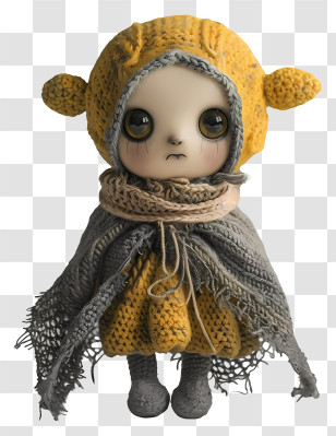 Crochet Doll - Cute Yellow Knitted Doll Transparent PNG
