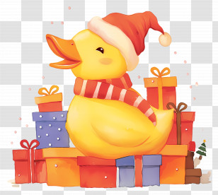 Christmas Duck - Festive Duck With Christmas Gifts Transparent PNG