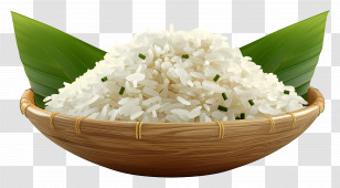 Rice Dish - Bowl Of Steamed Rice With Leaves Transparent PNG