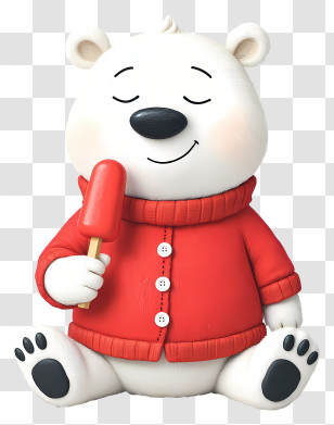 Cute Cartoon Polar Bear - White Bear In Red Sweater With Popsicle Transparent PNG