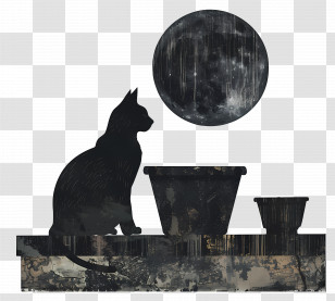 Cat Silhouette - Cat Silhouette With Moon At Night Transparent PNG