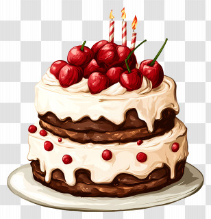 Cake Drawing - Layered Chocolate Cake With Cherry Topping Transparent PNG