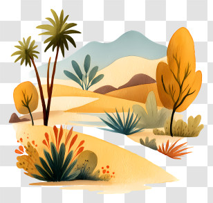 Watercolor Desert Oasis - Colorful Desert Landscape Transparent PNG