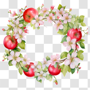 Apple Blossom Wreath - Floral And Apple Wreath For Seasonal Decoration Transparent PNG