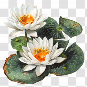 Water Lily - White Lotus Flower In Serene Setting Transparent PNG