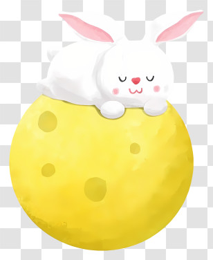 Bunny Sleeping On Moon - Cute White Rabbit On The Moon Transparent PNG