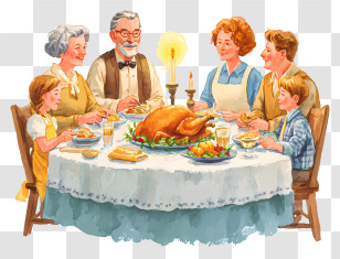 Family Sharing Roasted Turkey - Family Thanksgiving Dinner Transparent PNG