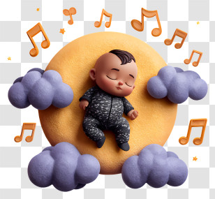 Baby Sleep In Music - Sleeping Baby With Musical Notes Transparent PNG