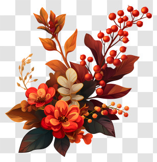 Autumn Flower Corner - Autumn Flowers With Berries Transparent PNG