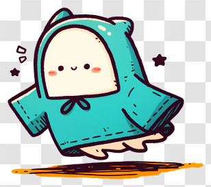 Kawaii Ghost - Cute Teal-hoodie Ghost Doodle Transparent PNG