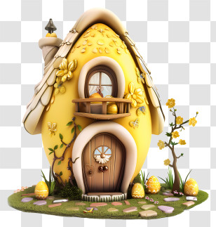 Easter Egg House - Cute Yellow House With Easter Decorations Transparent PNG