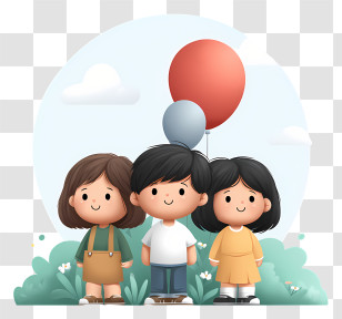 Childrens Day - Cute Children With Balloons Illustration Transparent PNG
