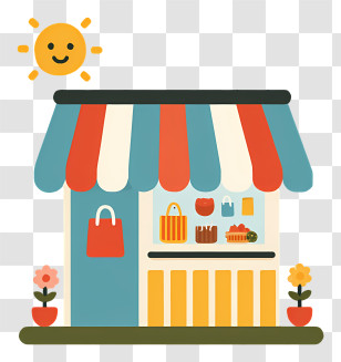 Market With Awning - Small Cute Doodle House With Sun And Flowers Transparent PNG