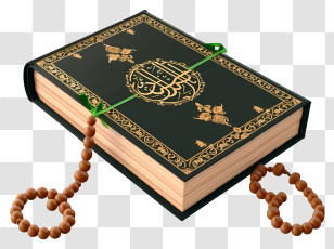 Realistic 3d Holy Book Of Koran And Pray Beads - Quran With Prayer Beads Transparent PNG