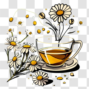 Chamomile Tea - Chamomile Tea With Flowers Transparent PNG
