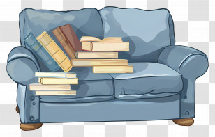 Sofa - Blue Couch With A Stack Of Books Transparent PNG