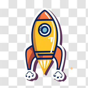 Cartoon Rocket - Yellow Rocket Cartoon Illustration With Flames Transparent PNG