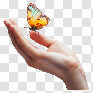 Hand - Colorful Butterfly Resting On A Human Hand Transparent PNG