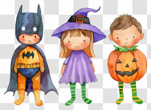 Halloween Kids - Children In Colorful Halloween Costumes Transparent PNG