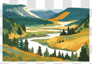 Yellowstone National Park - Serene Landscape With River And Forest Transparent PNG