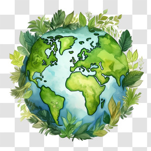 Green Planet Earth - Earth Surrounded By Green Leaves For Sustainability Transparent PNG