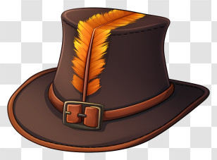 Top Hat - Brown Hat With Feather Style Transparent PNG