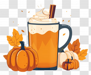 Pumpkin Spice - Pumpkin Spice Latte With Autumn Leaves And Pumpkins Transparent PNG