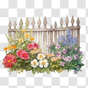 Wooden Garden Fence - Spring Garden With Fence And Flowers Transparent PNG