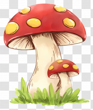 Cartoon Mushroom - Cartoon Toadstool Mushrooms On Grass Transparent PNG
