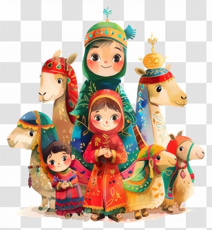 Eid Al Adha - Colorful Family With Llamas In Traditional Clothing Transparent PNG