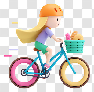 Girl Riding Bicycle - Girl Riding Bike With Basket Transparent PNG