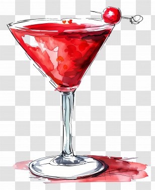 Red Cocktail - Red Cocktail With Cherry Garnish Illustration Transparent PNG