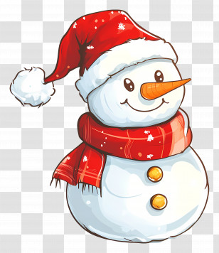 Christmas Card - Snowman With Red Scarf And Hat For Festive Holidays Transparent PNG