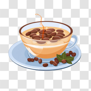 International Coffee Day - Coffee With Coffee Beans In Glass Cup Transparent PNG