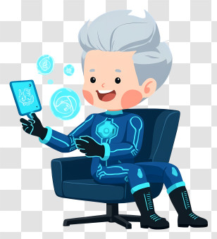 Cartoon Boy Sitting - Futuristic Man With Holographic Interface Transparent PNG