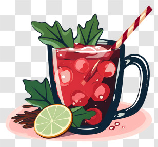 Red Fruit Punch - Cranberry Mocktail With Lime And Mint Transparent PNG