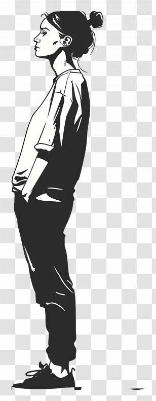 Casual Woman Standing - Black And White Sketch Of A Standing Woman Transparent PNG