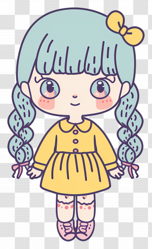 Doll - Cute Girl With Braids And Yellow Dress Transparent PNG