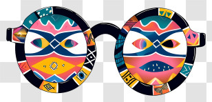 Carnival - Mask Pattern Glasses With Colorful Design Transparent PNG