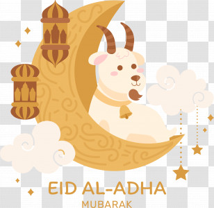 Eid Ul Adha - Eid Al-Adha Mubarak Greeting With Goat And Crescent Transparent PNG