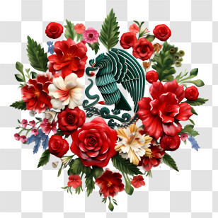 Mexico Independence Day - Eagle Crest With Floral Decoration Transparent PNG