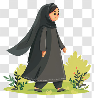 Cartoon Woman With Veil - Girl In Black Dress Walking Outdoors Transparent PNG