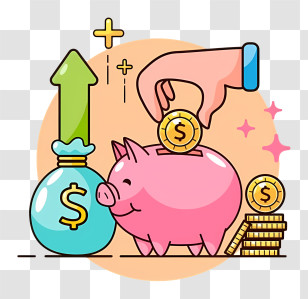 Piggy Bank - Piggy Bank With Coins For Savings Transparent PNG