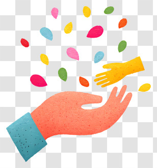 Big Hand Holding Small Hand - Helping Hands With Confetti Transparent PNG