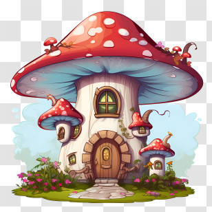 Mushroom House - Cartoon Mushroom House With Red Roof Transparent PNG